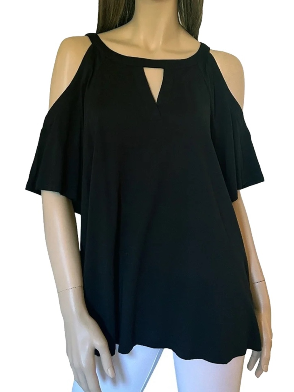 Michael Kors Cold Shoulder Top Blouse Tank Tunic Cut Out Black Dressy